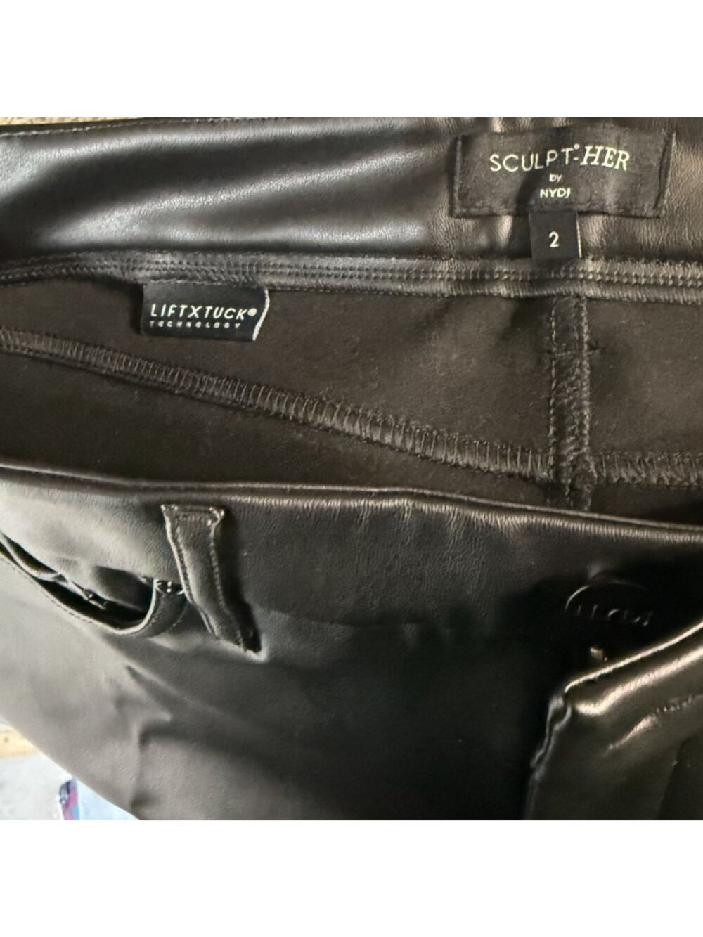 NYDJ 2 Sculpt-Her Marilyn Straight Faux Leather Pants Black LiftXTuck NEW - Picture 4 of 9